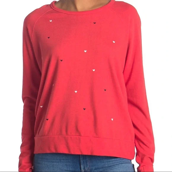 Sundry Raglan sleeve Heart print Sweatshirt Cherry - Picture 1 of 13